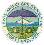 "LEWIS AND CLARK EXPOSITION 1905" BIZARRE DESIGN BUTTON.