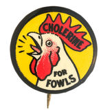 “CHOLERINE FOR FOWLS” GRAPHIC POULTRY MEDICINE BUTTON FROM HAKE COLLECTION.
