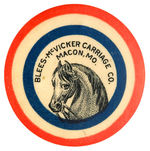 EARLY AND RARE CARRIAGE COMPANY BUTTON FOR MACON, MO. FIRM FROM HAKE COLLECTION.