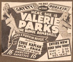 "VALERIE PARKS SHE LEAVES YOU BREATHLESS" BURLESQUE POSTER & SCRAPBOOK.