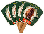 "DRINK COCA-COLA QUALITY CARRIES ON" GROUP OF FOUR ILLUSTRATED DIE CUT FANS.