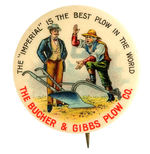 “THE BUCHER & GIBBS PLOW CO.” CHOICE COLOR CLASSIC BUTTON.