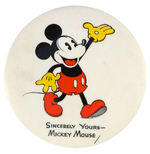 “MICKEY MOUSE” CLASSIC STORE CLERK’S 1930s PROMOTIONAL BUTTON IN SUPERIOR CONDITION.