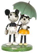 MICKEY AND MINNIE MOUSE UNDER UMBRELLA WOOD FIGURE.