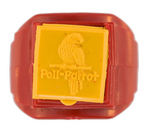 HOWDY DOODY "POLL PARROT" JACK-IN-THE-BOX RING WITH YELLOW TOP.