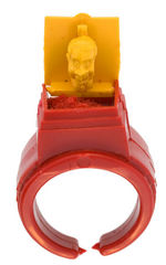 HOWDY DOODY "POLL PARROT" JACK-IN-THE-BOX RING WITH YELLOW TOP.