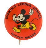"MICKEY MOUSE EVENING LEDGER COMIC" RARE KEY BUTTON FROM 1930s BEAUTIFUL SET.