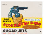 "LONE RANGER SIX SHOOTER RING" KIX STORE SIGN AND DIECUT STORE SHELF SIGN FOR SUGAR JETS.