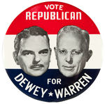 “VOTE REPUBLICAN FOR DEWEY WARREN” JUGATE 9" BUTTON.