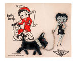 BETTY BOOP WITH LARGE SCOTTY DOG ENAMEL PINS ON RARE ILLUSTRATED CARD.