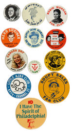 TELEVISION CLUB COLLECTION OF 12 BUTTONS EARLY 1950s-1976.