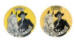 "HOPALONG CASSIDY & TOPPER" PAIR OF SCARCE ENGLISH BUTTONS C. 1950.