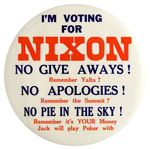 NIXON 6” BUTTON WITH ANTI-KENNEDY POKER MONEY REFERENCE.