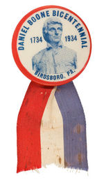 "DANIEL BOONE BICENTENNIAL" SCARCE 1934 BUTTON FROM HIS BIRTHPLACE.