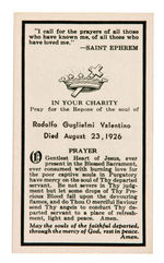 RUDOLPH VALENTINO PRAYER CARD.