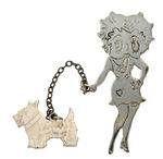 BETTY BOOP WITH SCOTTIE DOG 1930s SILVERED BRASS PIN.