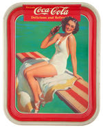 “DRINK COCA-COLA” 1939 SERVING TRAY WITH GIRL ON SPRINGBOARD.