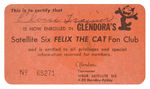 "FELIX THE CAT" REGIONAL TV MEMBERSHIP/SECRET CODE CARD.