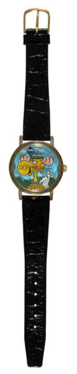 RARE BULLWINKLE 17 JEWEL WATCH WITH HAND-PAINTED DIAL.