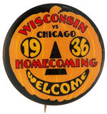 WONDERFUL 1936 HALLOWEEN THEME COLLEGE HOMECOMING BUTTON SHOWING CARVED PUMPKIN.