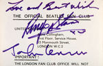 JOHN LENNON & RINGO STARR SIGNED BEATLES FAN CARD.