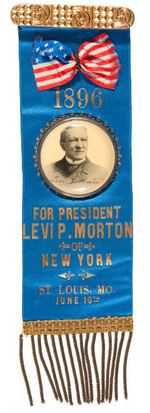 RARE HOPEFUL 1896 RIBBON BADGE FOR MORTON DATED FOR GOP CONVENTION.