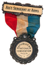 "ASS'T. SARGENT AT ARMS" 1900 NATIONAL CONVENTION RIBBON BADGE.