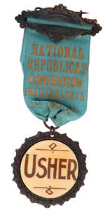 FOUR NATIONAL REPUBLICAN CONVENTION 1900 RIBBON BADGES:  "PRESS/DOOR KEEPER/USHER/PAGE."