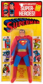 "SUPERMAN" KRESGE CARDED MEGO ACTION FIGURE WITH LARGE "S" SYMBOL.