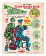 "THE GREEN HORNET OFFICIAL ACTION FLICKER RINGS" BLISTER CARD SET.