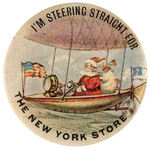 SANTA IN AIRSHIP SAYING "I'M STEERING STRAIGHT FOR THE NEW YORK STORE."
