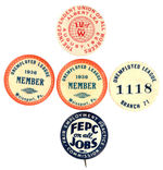 HISTORICALLY INTERESTING ORGANIZED LABOR BUTTONS FROM 1933-1941.