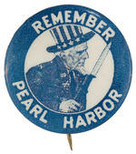 "REMEMBER PEARL HARBOR" RARE UNCLE SAM WITH BAYONETTED RIFLE BUTTON.