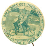 McKINLEY & HOBART PEDDLING TWO-MAN BICYCLE ON PATHWAY TO THE WHITE HOUSE CARTOON JUGATE.