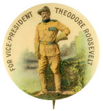"FOR VICE-PRESIDENT THEODORE ROOSEVELT" RARE FULL COLOR FULL FIGURE PHOTOGRAPHIC BUTTON .