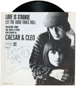 SONNY & CHER SIGNED "LOVE IS STRANGE/LET THE GOOD TIMES ROLL" CAESAR & CLEO 45 ALBUM SLEEVE.