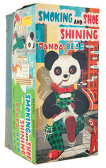 "SMOKING AND SHOE SHINING PANDA BEAR" BOXED BATTERY-OPERATED TOY.
