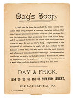 "DAY'S SOAP DOES IT" 1887 DIE-CUT MECHANICAL TRADE CARD.