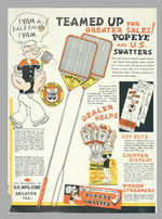 "POPEYE FLY SWATTER" WITH CUT-OUTS AND RETAILERS SALES SHEET.