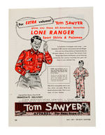 "LONE RANGER SPORT SHIRT" WITH AD BY TOM SAWYER.