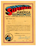SUPERMAN "SUPERMEN OF AMERICA" CLUB CERTIFICATE 1939 VARIANT.