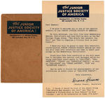 "THE JUNIOR JUSTICE SOCIETY OF AMERICA" COMPLETE 1942 CLUB KIT WITH BADGE.