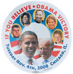 OBAMA 2008 VICTORY NIGHT BUTTON WITH LOCATION AND DATE.