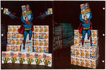 KELLOGG'S SALESMAN'S AD SHEET PAIR FEATURING PHOTOS OF SUPERMAN CORN FLAKES DISPLAY.