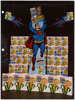 KELLOGG'S SALESMAN'S AD SHEET PAIR FEATURING PHOTOS OF SUPERMAN CORN FLAKES DISPLAY.