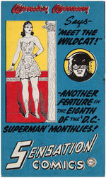 "SENSATION COMICS" PROMOTIONAL POSTCARD FEATURING WONDER WOMAN & WILDCAT.