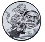OBAMA WITH REV. WRIGHT AS MONKEY LIMITED EDITION 2008 BUTTON.