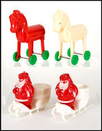 CHRISTMAS PLASTIC SANTAS/HOBBY HORSES.