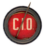 "C.I.O." UNION GROUP BUTTON WITH ENCASED MERCURY DIME.