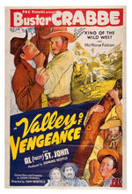 BUSTER CRABBE SIGNED "VALLEY OF VENGEANCE" MOVIE POSTER.